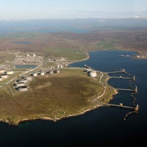 Aerial picture of Sullom Voe oil terminal