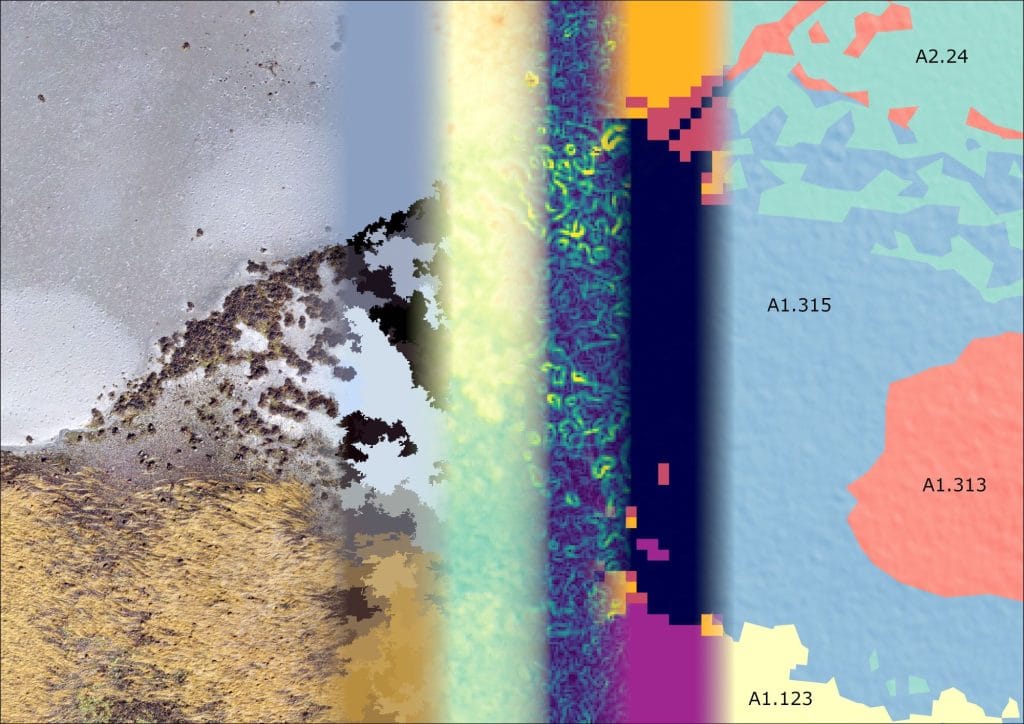 Picture showing the transition from aerial photograph to habitat map